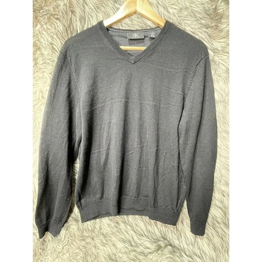 Calvin Klein Black Knit Extra Fine Merino Wool‎ Sweater Men's L